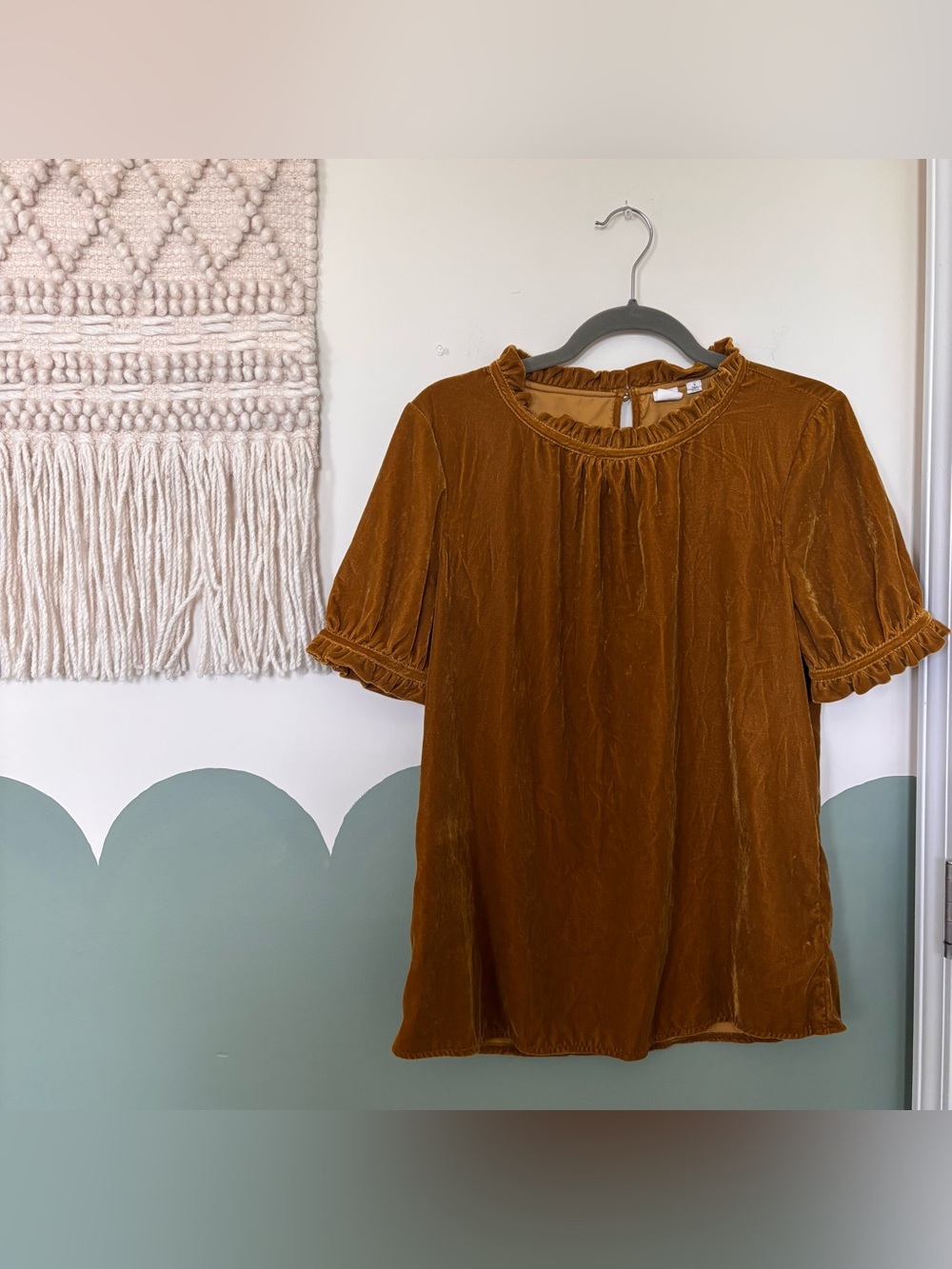GAP Ruffled Neck Velvet Blouse - Rust Brown
